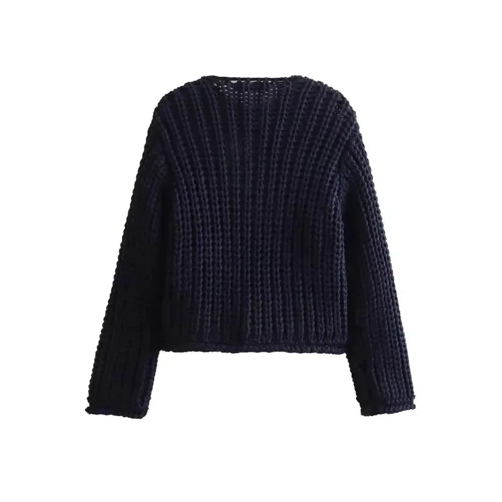 Cardigan boutonné en grosse maille pour femme avec poches