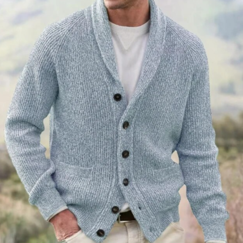 Men's Ribbed Knit Shawl Collar Cardigan