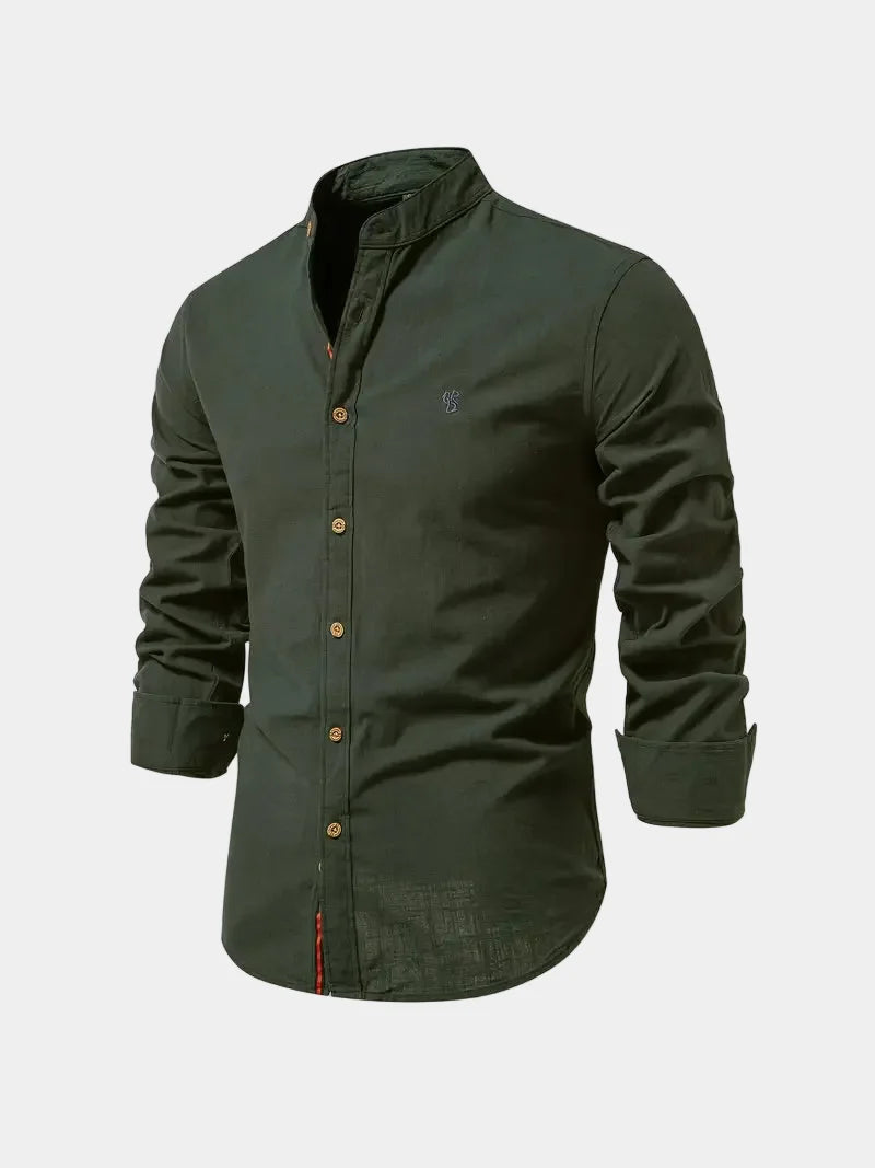 Men's Cotton Band Collar Long Sleeve Shirt