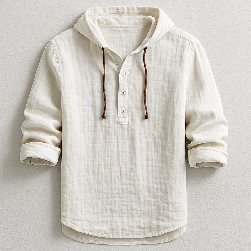 Men's Linen Hooded Henley Shirt