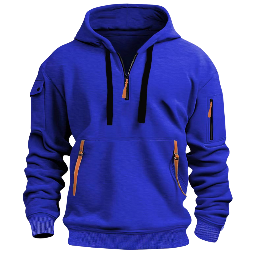 Men's Half Zip Utility Hoodie with Contrast Zip Pockets