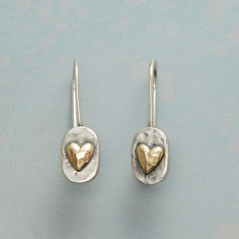 Two-Tone Hammered Heart Drop Earrings