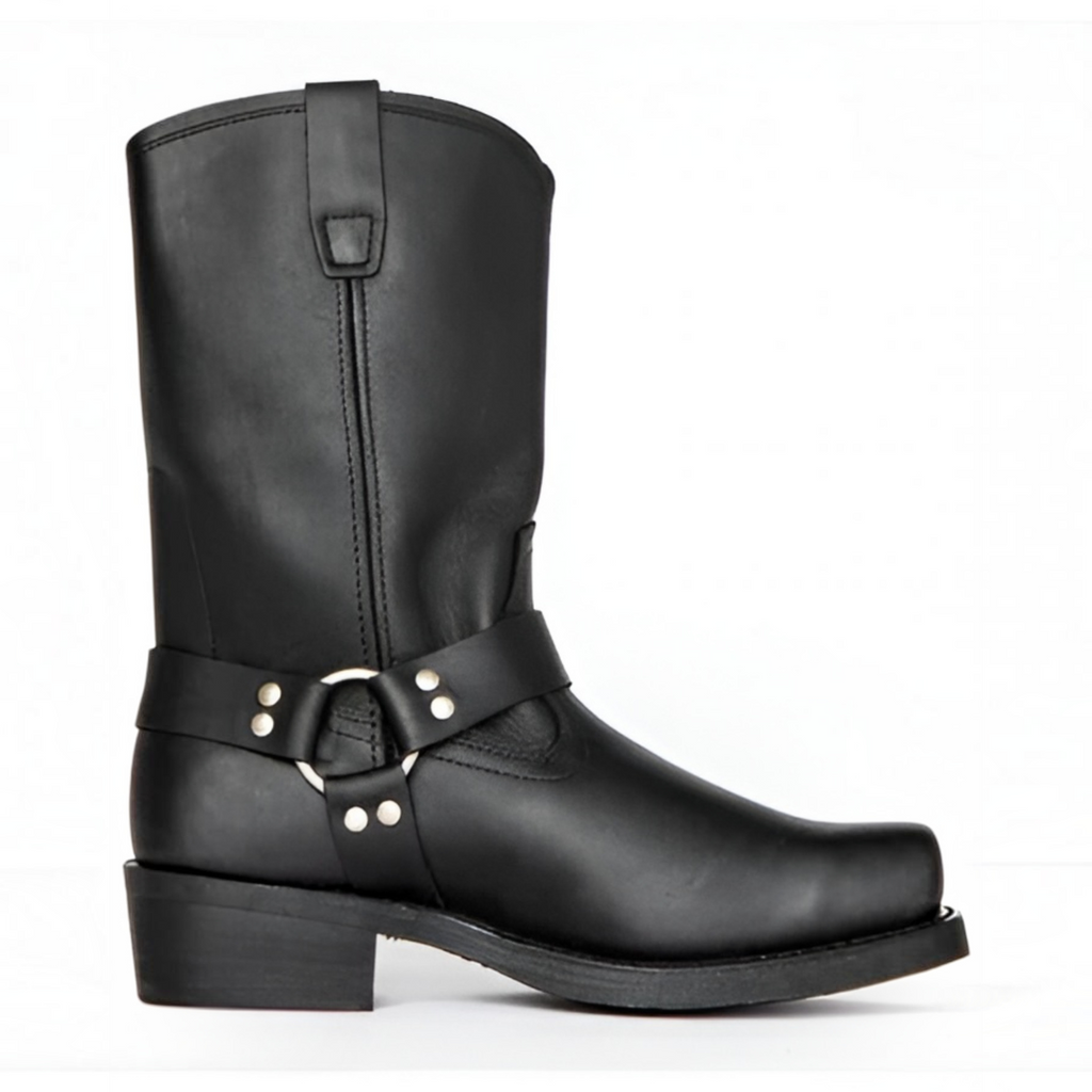 Women's Harness Buckle Square Toe Moto Boots