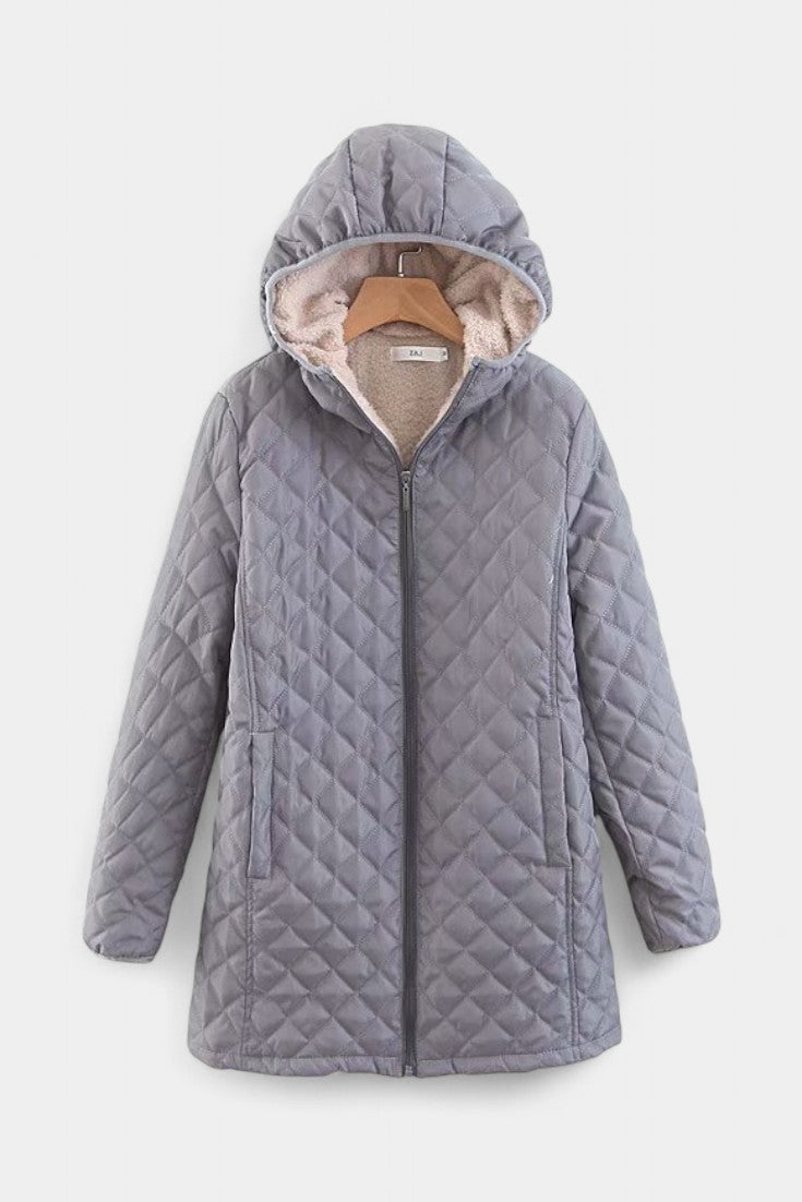 Women’s Diamond Quilted Plush Lined Hooded Zip Coat