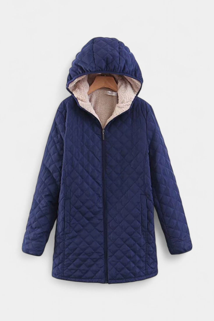 Women’s Diamond Quilted Plush Lined Hooded Zip Coat