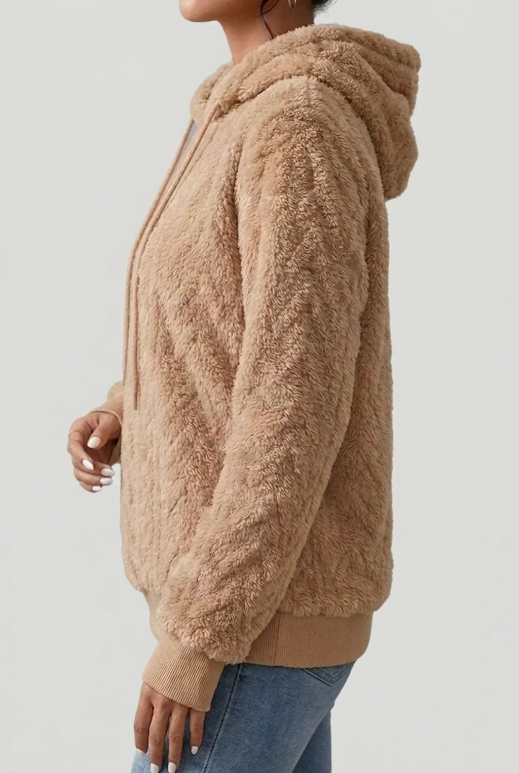 Women's Textured Teddy Fleece Drawstring Hoodie