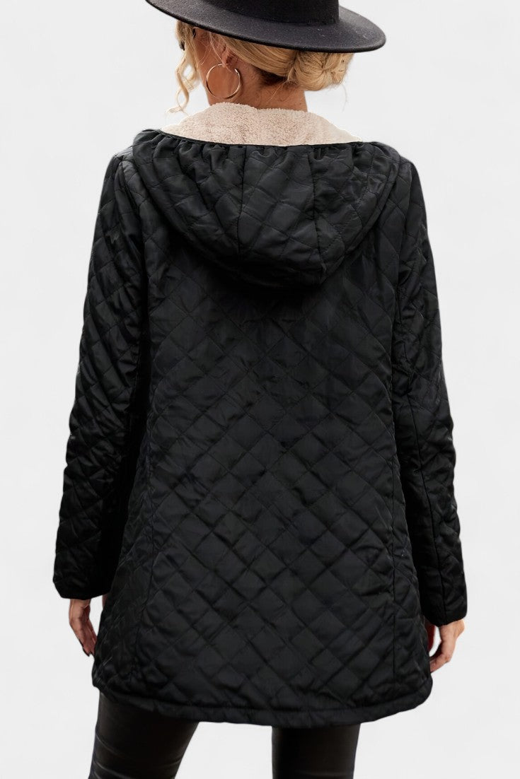 Women’s Diamond Quilted Plush Lined Hooded Zip Coat