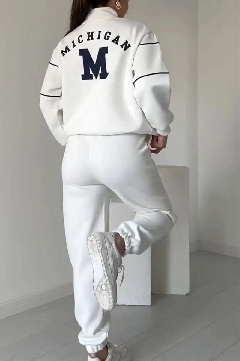 Half-Zip Contrast Piping Sweatshirt and Jogger Set