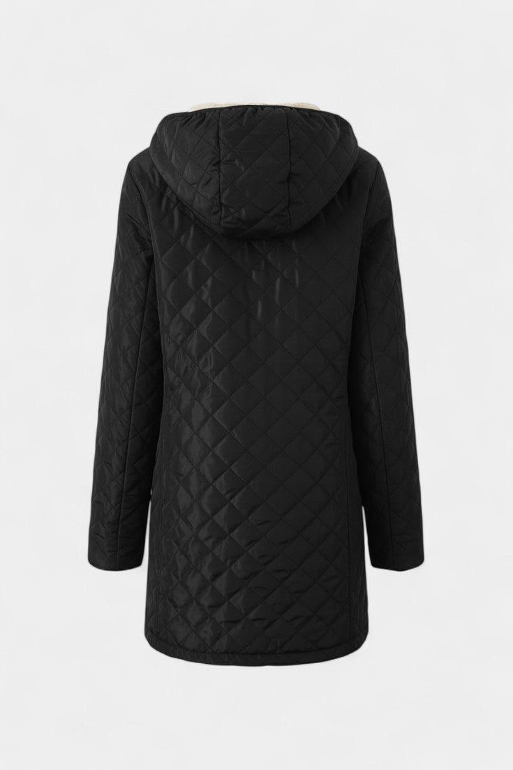 Women’s Diamond Quilted Plush Lined Hooded Zip Coat