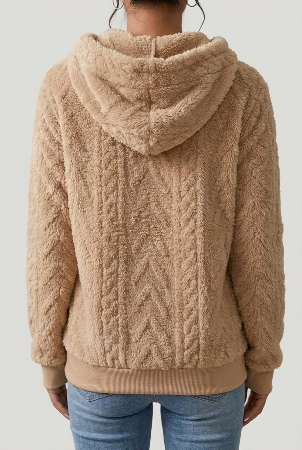 Women's Textured Teddy Fleece Drawstring Hoodie