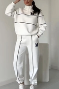 Half-Zip Contrast Piping Sweatshirt and Jogger Set