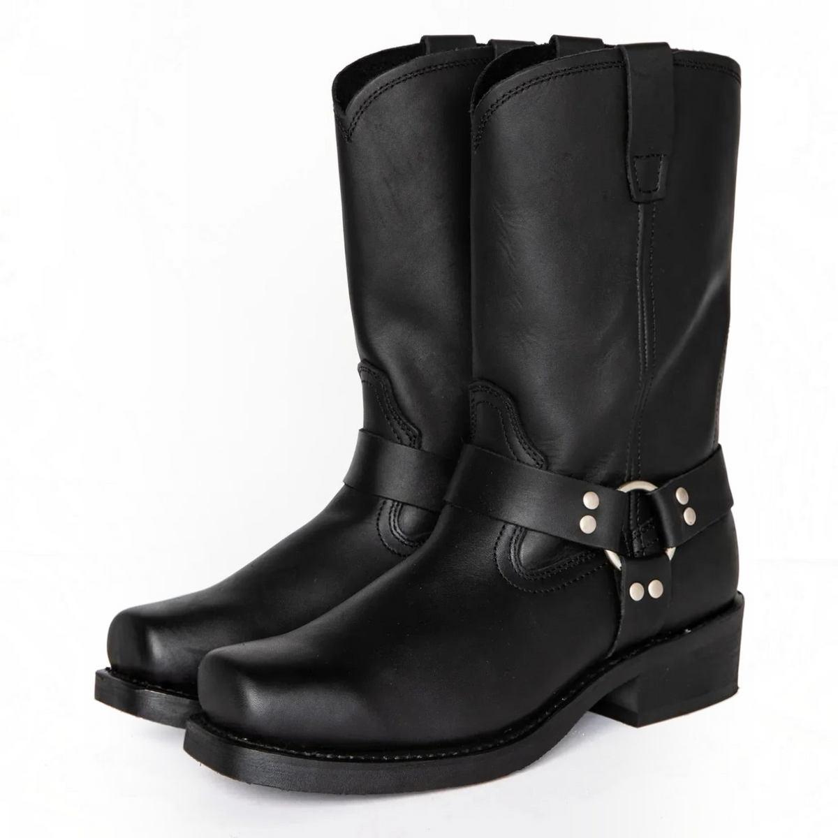 Women's Harness Buckle Square Toe Moto Boots