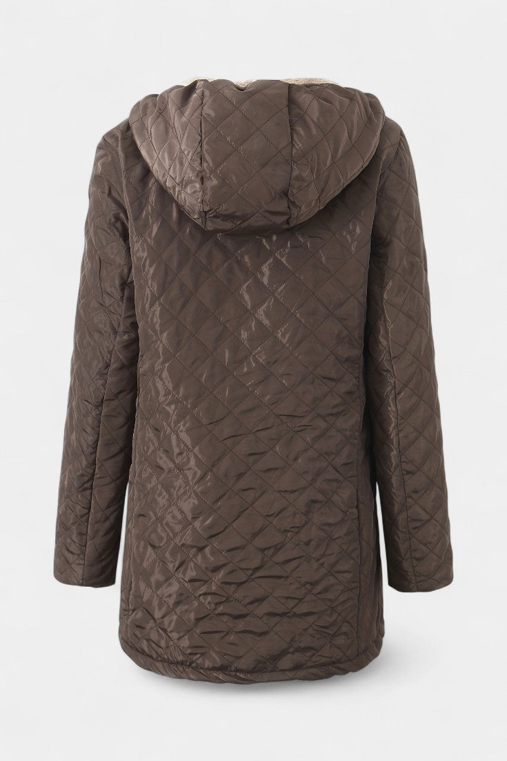 Women’s Diamond Quilted Plush Lined Hooded Zip Coat