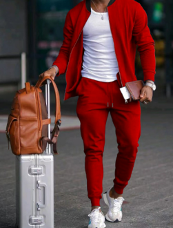 Men's zip-up bomber jacket and tapered jogger tracksuit set