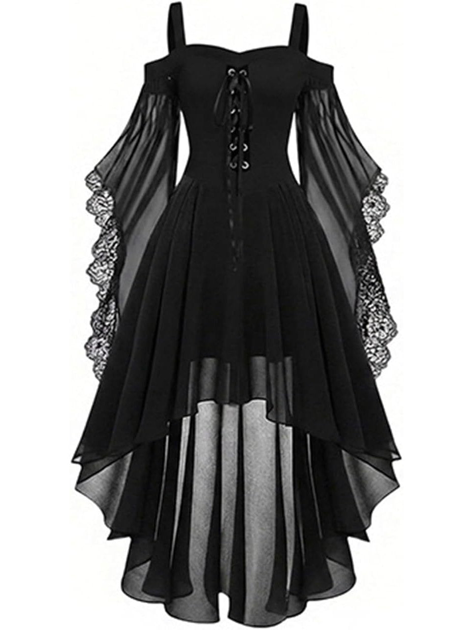Robe gothique à lacets pour femme, épaules dénudées et coupe asymétrique