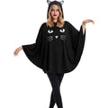 Poncho-cape d'Halloween à capuche pour femme avec visage de chat
