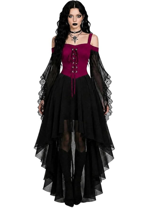 Robe gothique à lacets pour femme, épaules dénudées et coupe asymétrique