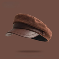 Faux Leather Brim Textured Newsboy Cap
