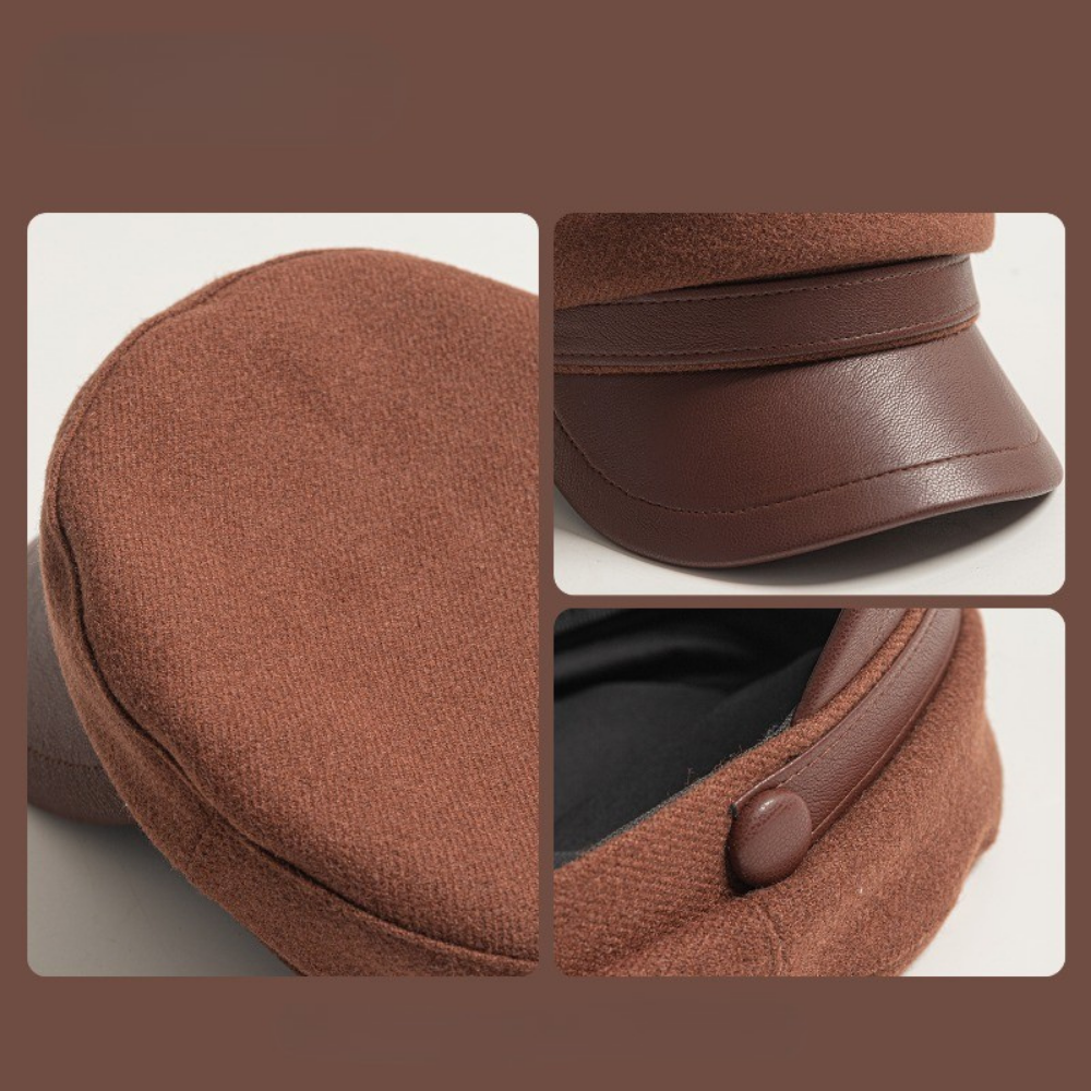 Faux Leather Brim Textured Newsboy Cap