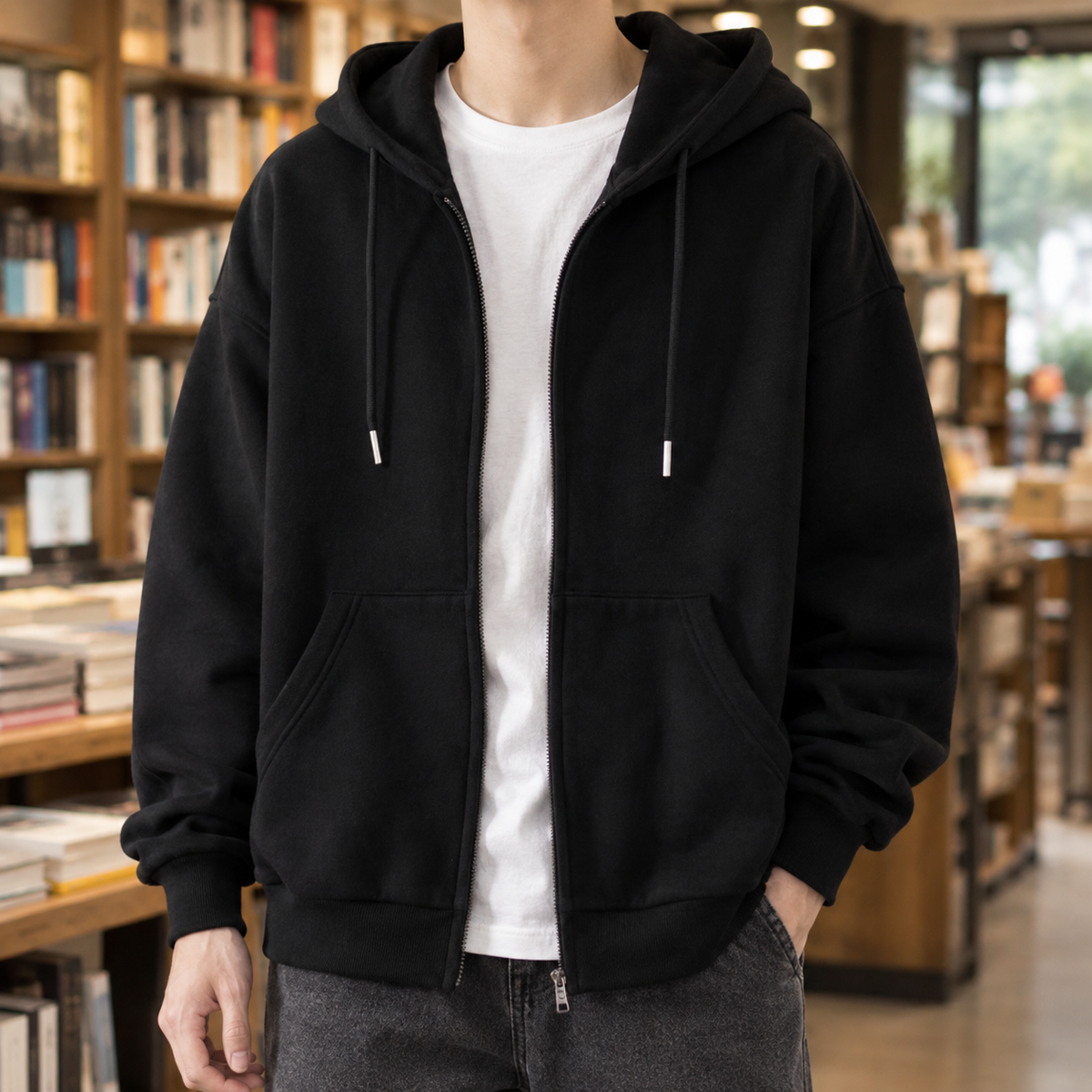 Men's Oversized Full-Zip Fleece Hoodie
