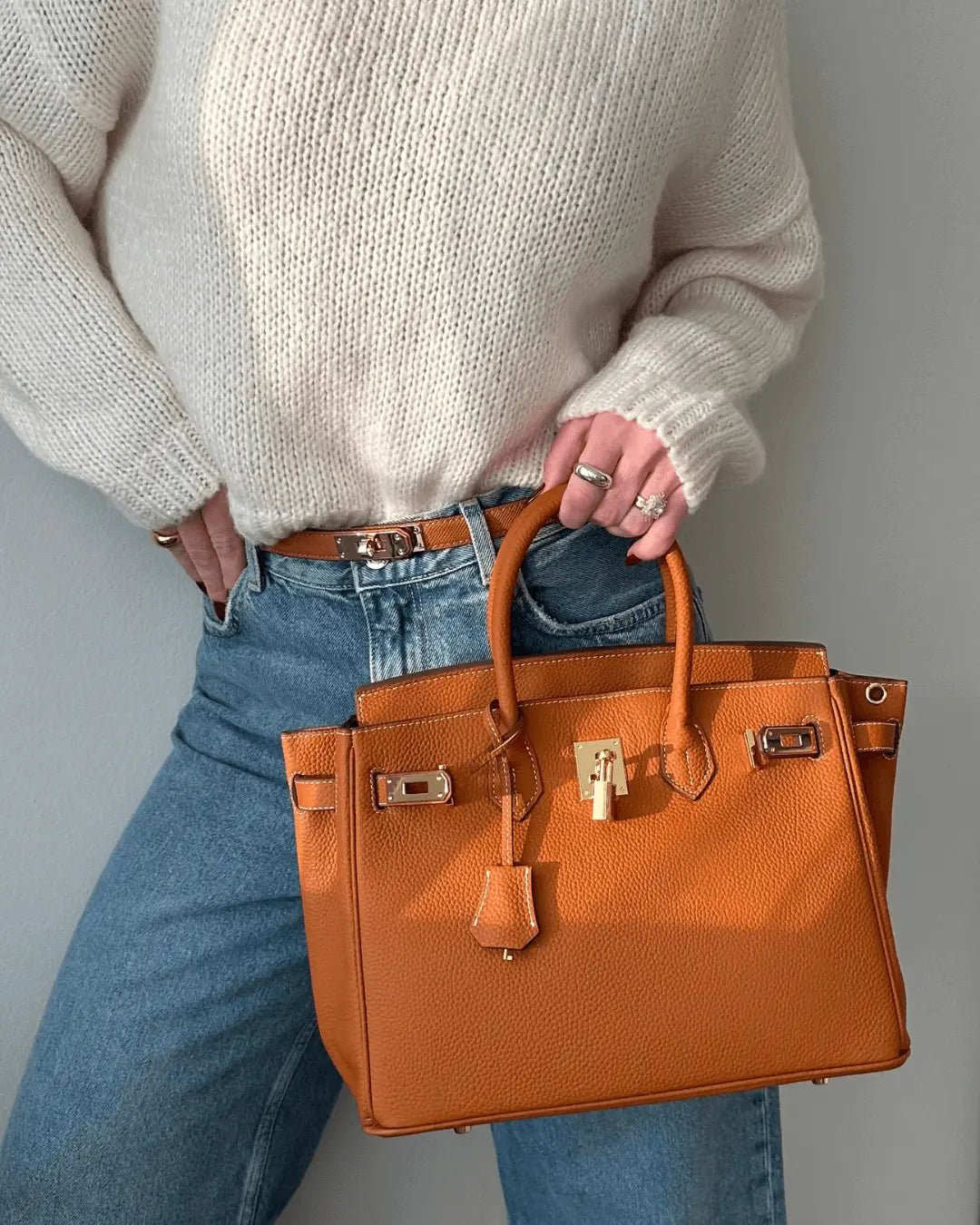 Structured Turn-Lock Tote Bag with Padlock Detail