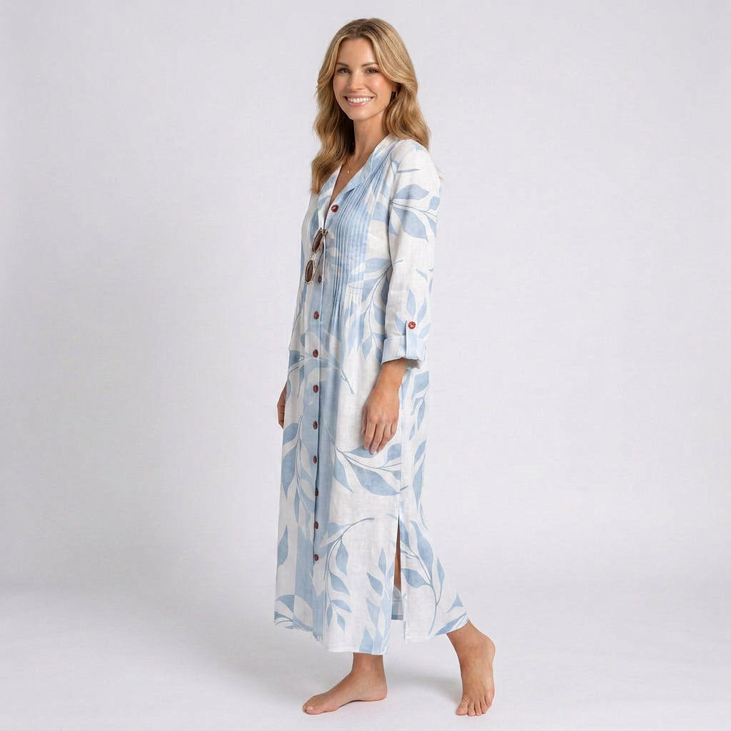 Floral Maxi Dress – V-Neck Long Sleeve Relaxed Style