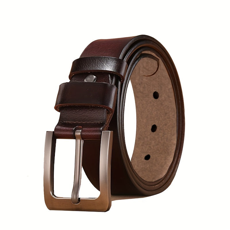 Genuine Leather Belt with Brushed Pin Buckle