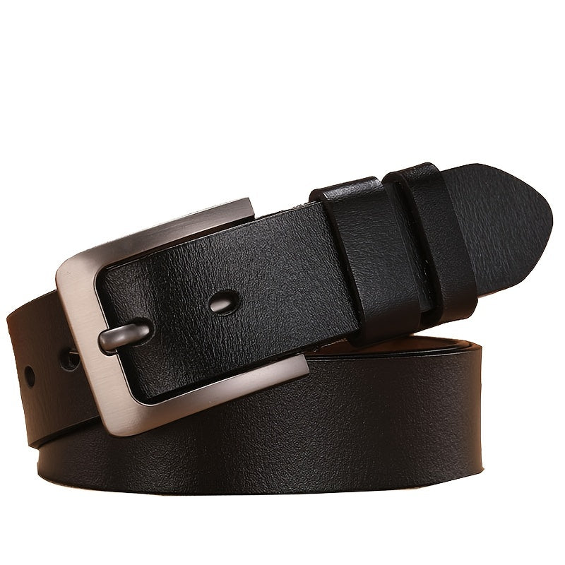 Genuine Leather Belt with Brushed Pin Buckle