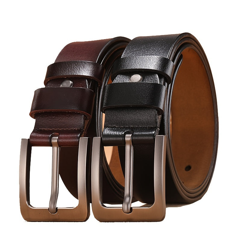 Genuine Leather Belt with Brushed Pin Buckle