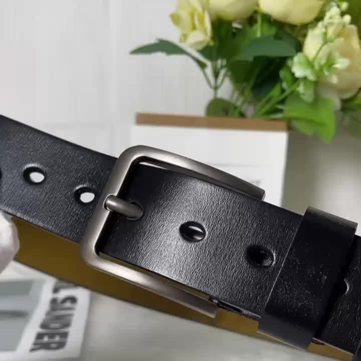 Genuine Leather Belt with Brushed Pin Buckle