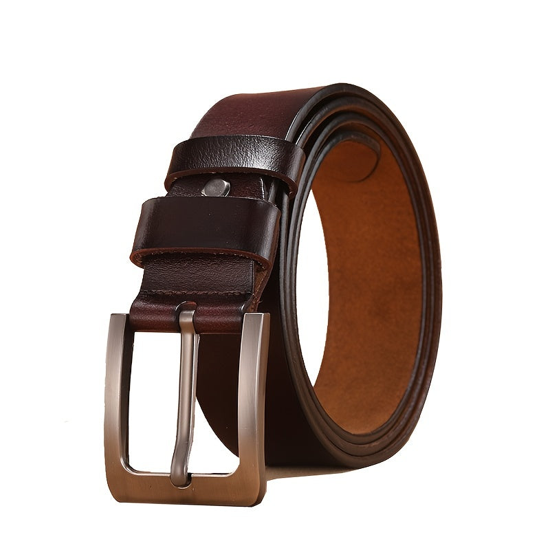 Genuine Leather Belt with Brushed Pin Buckle