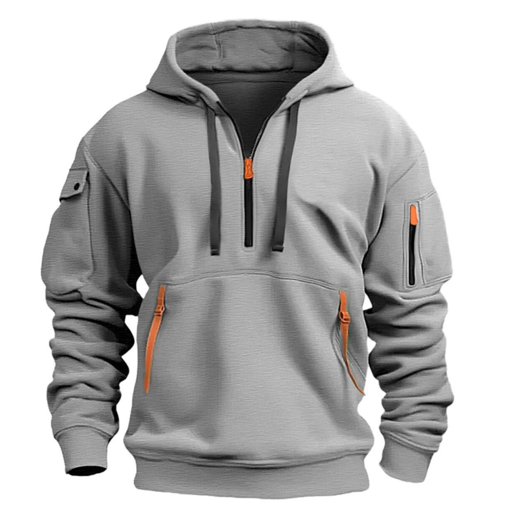 Men's Half Zip Utility Hoodie with Contrast Zip Pockets