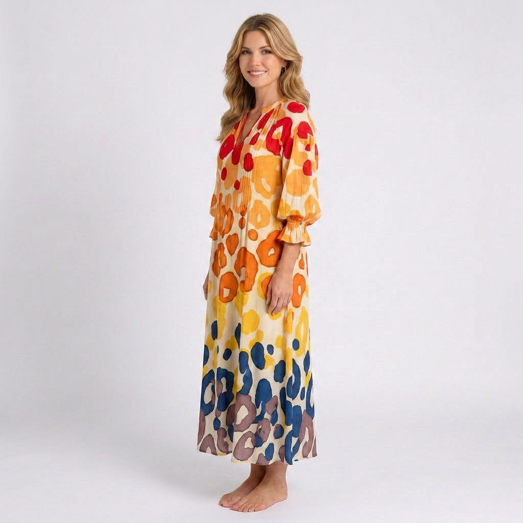 Floral Maxi Dress – V-Neck Long Sleeve Relaxed Style