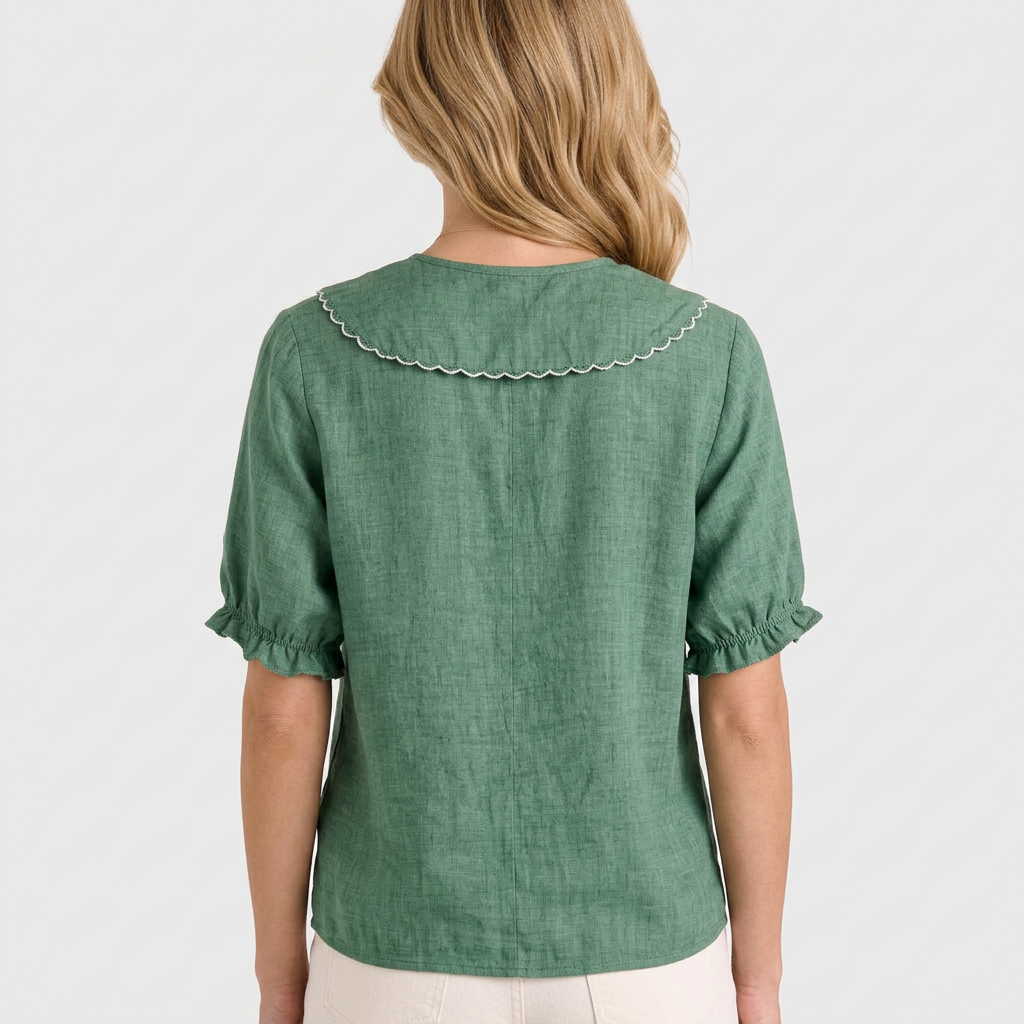 Women’s Short Sleeve Button Blouse – Scalloped Collar Lightweight Shirt