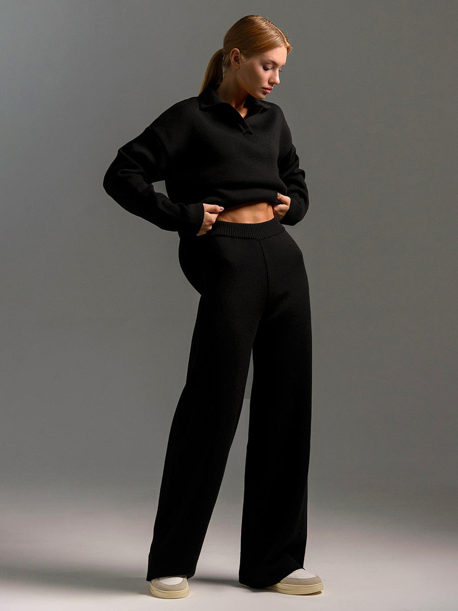 Women's Oversized Knit Set with Polo Collar