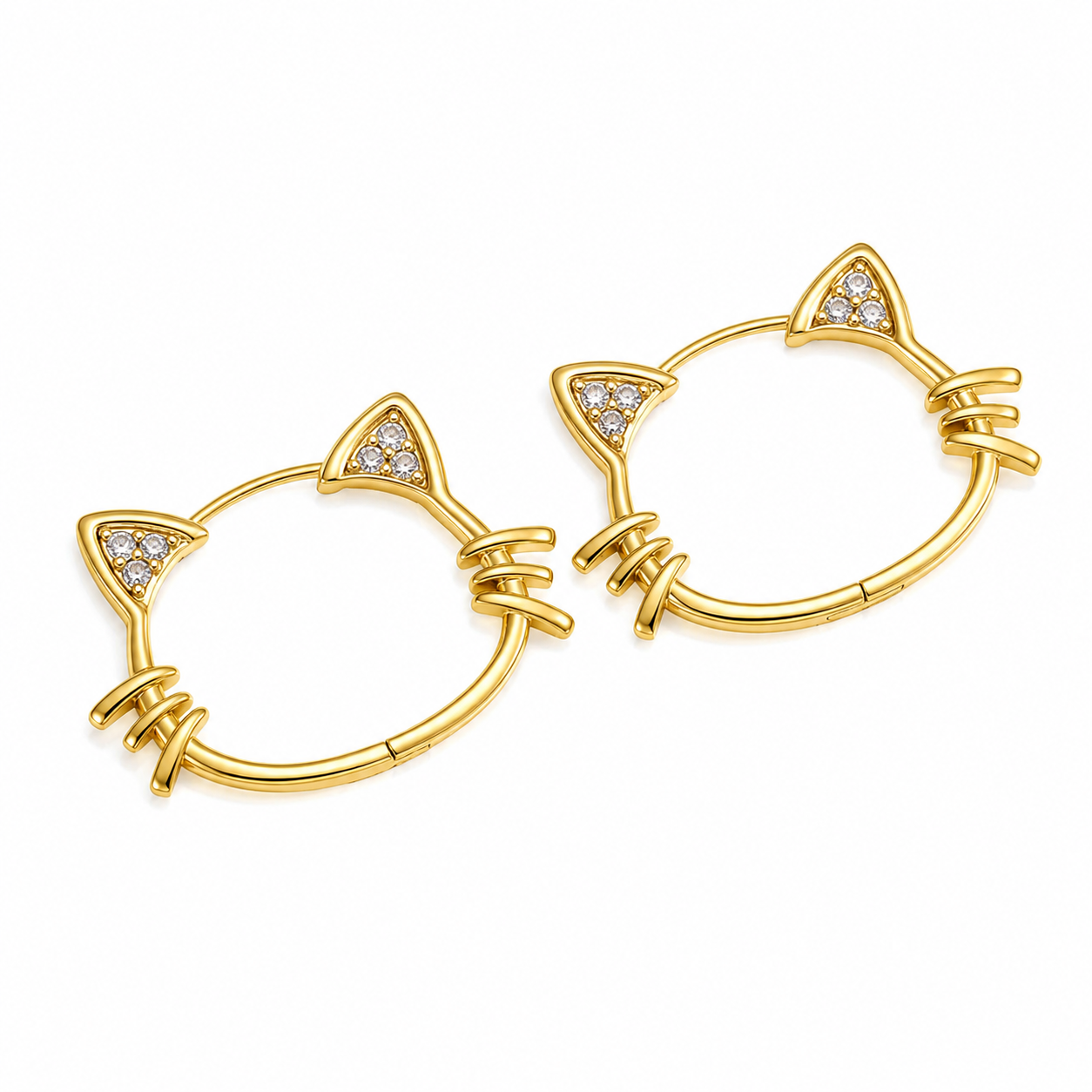 Cat Ear Hoop Earrings with Crystal Accents
