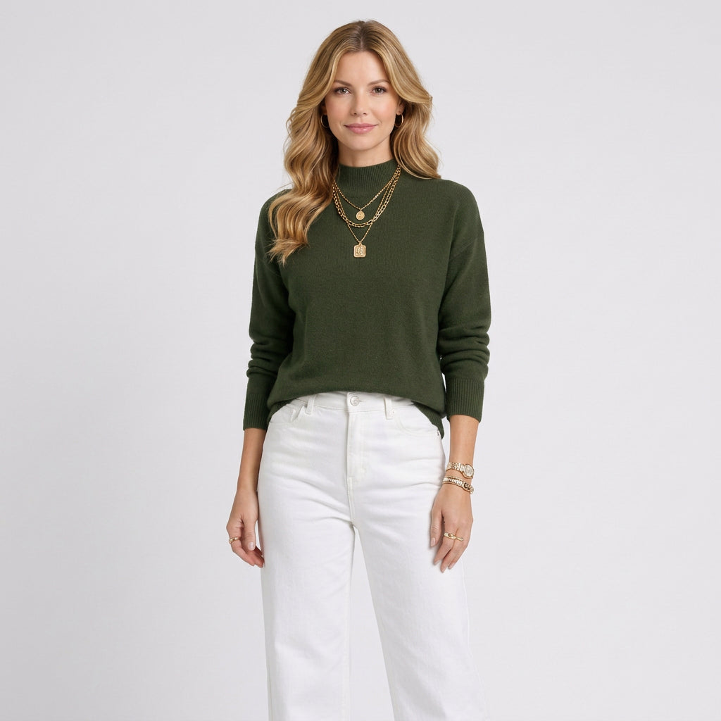 Women’s Mock Neck Knit Sweater – Long Sleeve Pullover Style