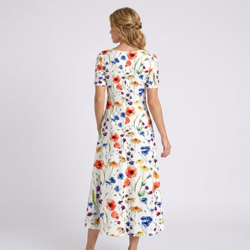 Floral Midi Dress Women’s Short Sleeve Summer Dress
