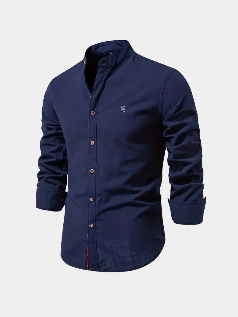 Men's Cotton Band Collar Long Sleeve Shirt