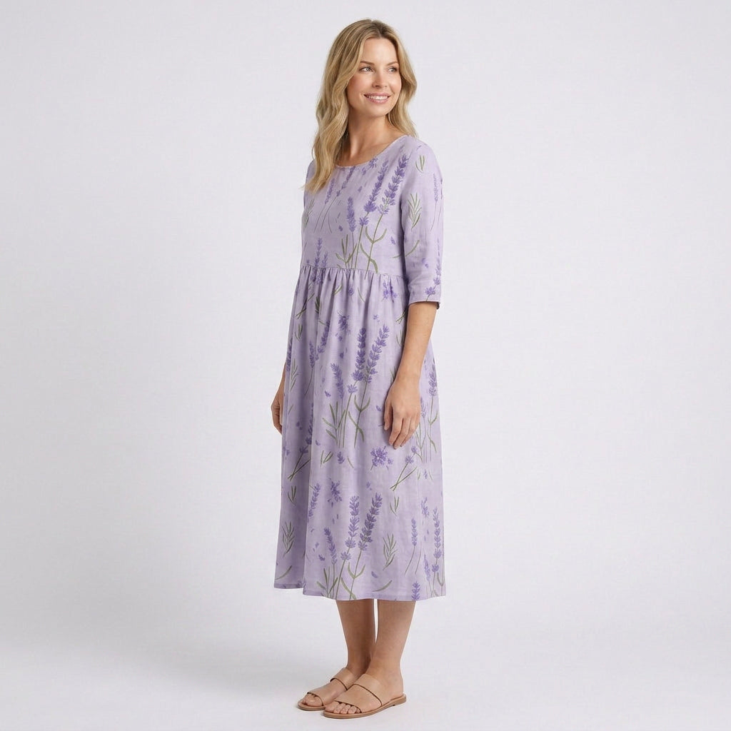 Women’s Floral Print Midi Dress – Short Sleeve Smock Style