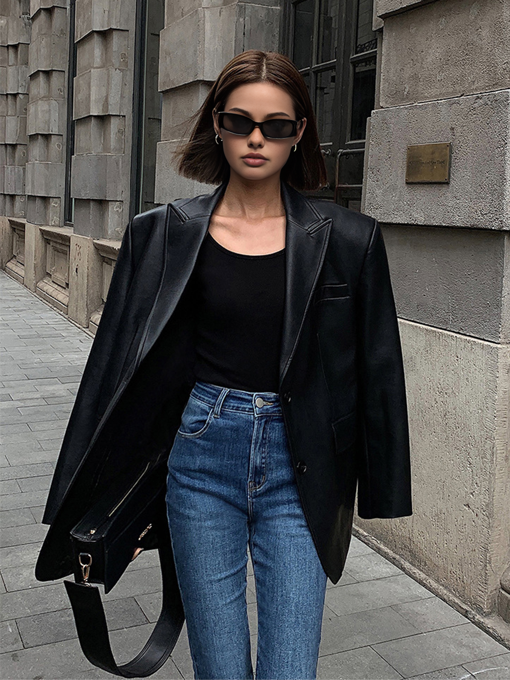 Women's Oversized Sleek Blazer with Curved Hem