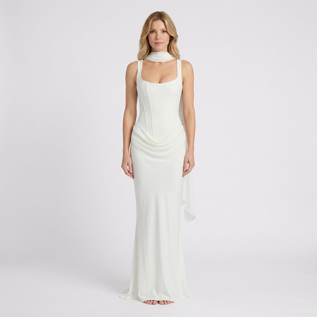 Women’s Maxi Dress Square Neck – Sleeveless Bodycon Evening Dress