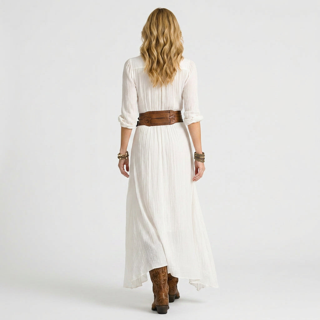 Women’s Tailored Bohemian Maxi Dress – Button Front Flowing Silhouette