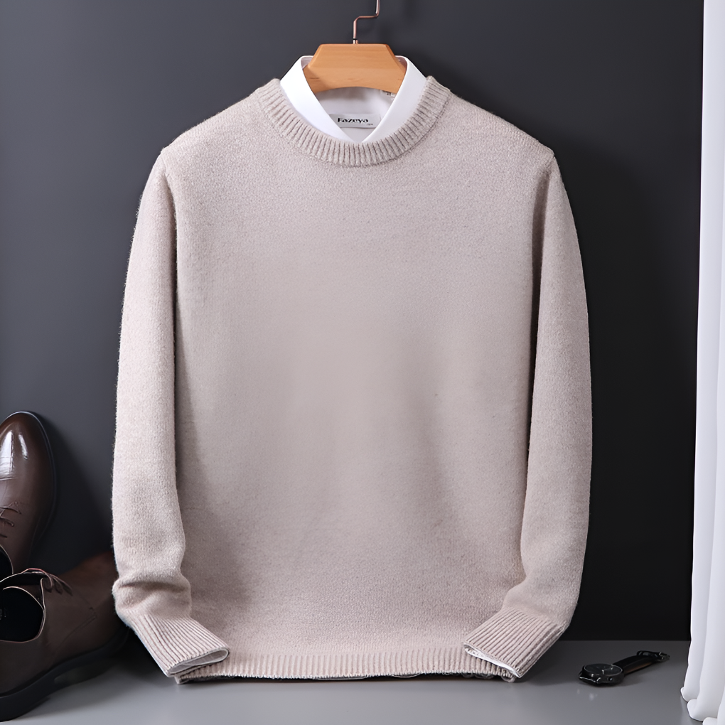 Men's Wool Blend Crew Neck Sweater with Ribbed Trim