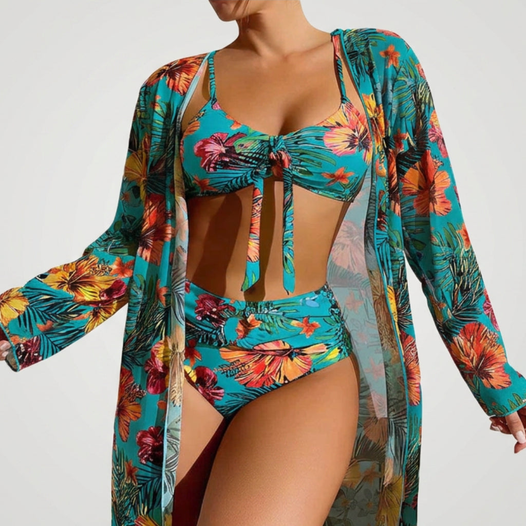 Bikini Set – Tropical Print Cover-Up Style