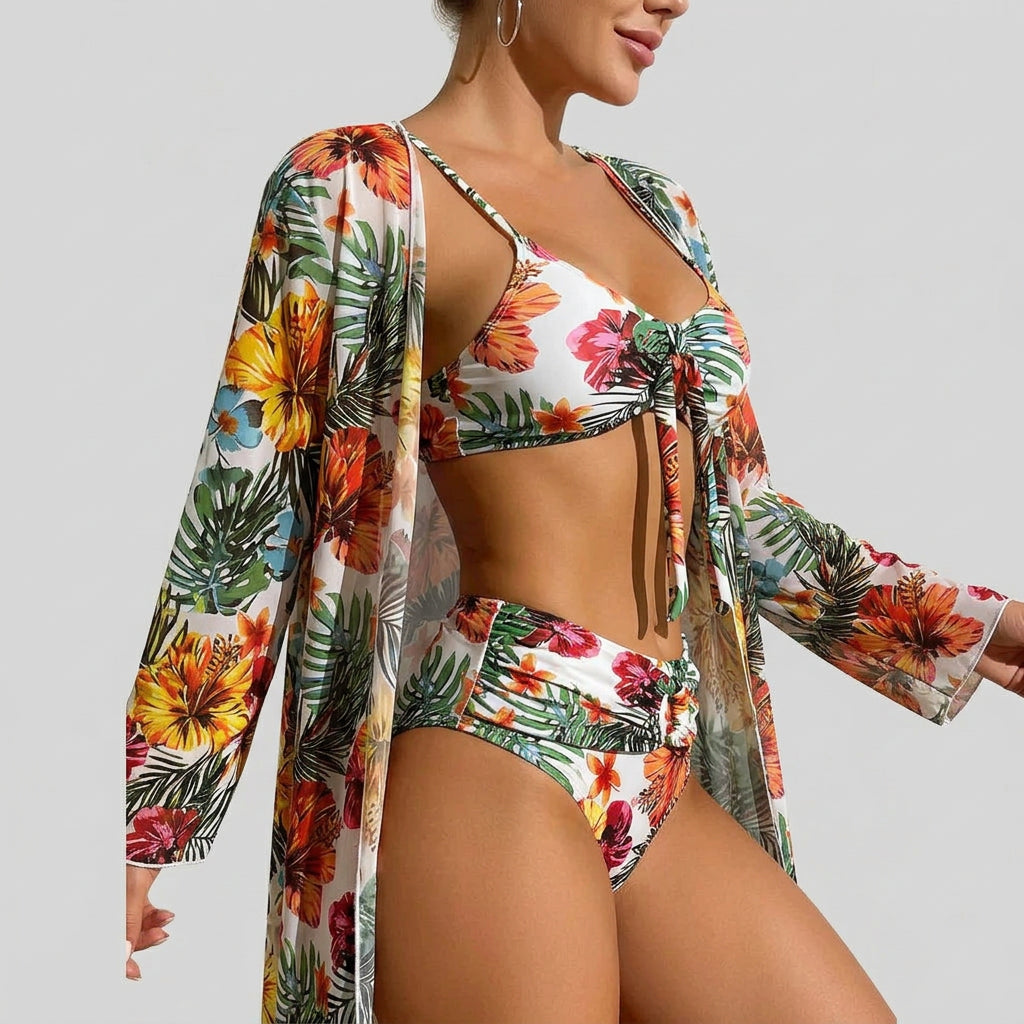 Bikini Set – Tropical Print Cover-Up Style