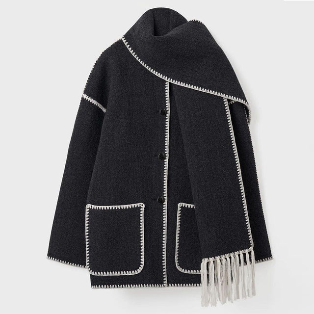 Manteau-écharpe pour femme à points de couverture, avec bordure à franges