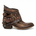 Women's studded ankle boots with buckle straps, chain accents and low block heels