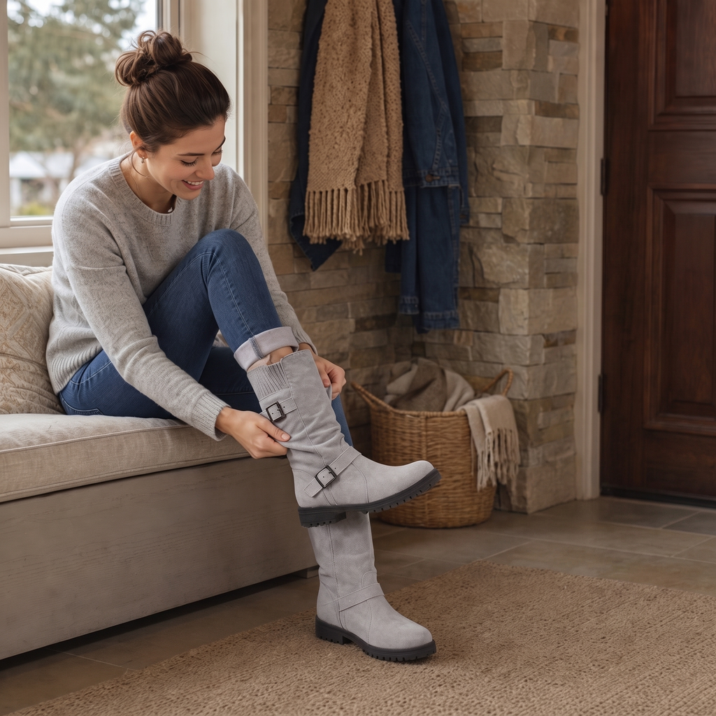 Women's Slouch Buckle Mid-Calf Boots