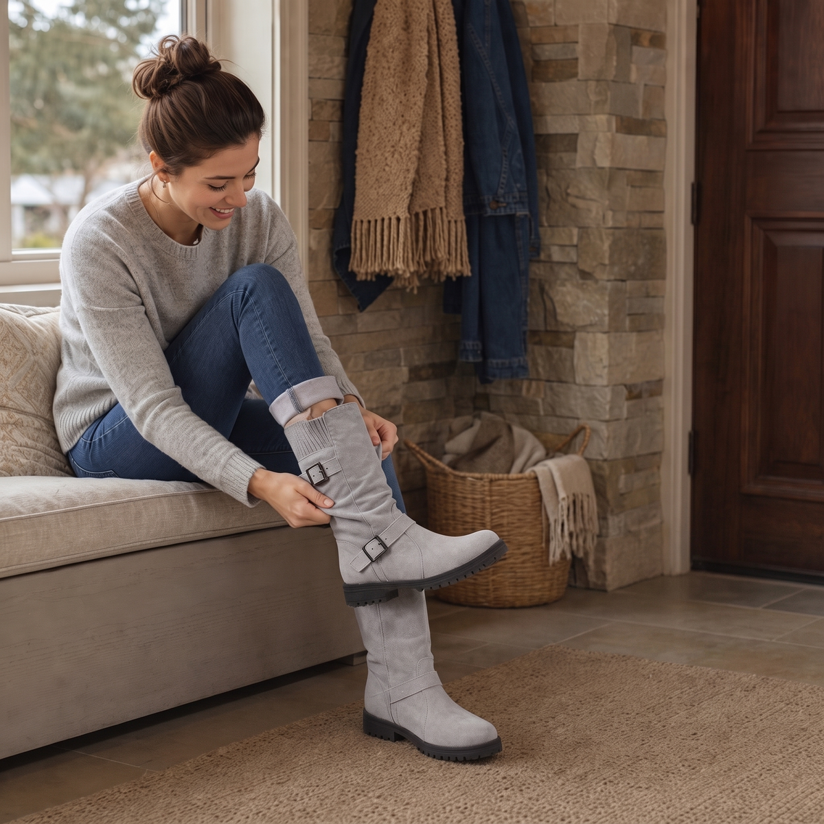 Women's Slouch Buckle Mid-Calf Boots